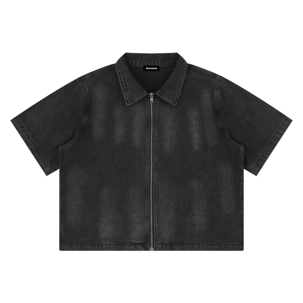 Unisex Vintage Washed Full-Zip Denim Shirt