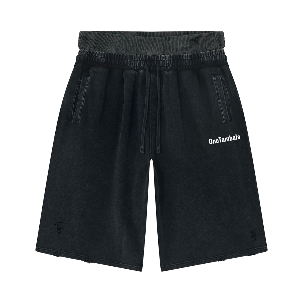 Unisex Vintage Wash Distressed Wide Leg Shorts