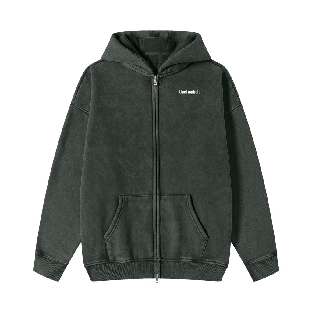 Snow Washed Zip-Through Fleece Hoodie