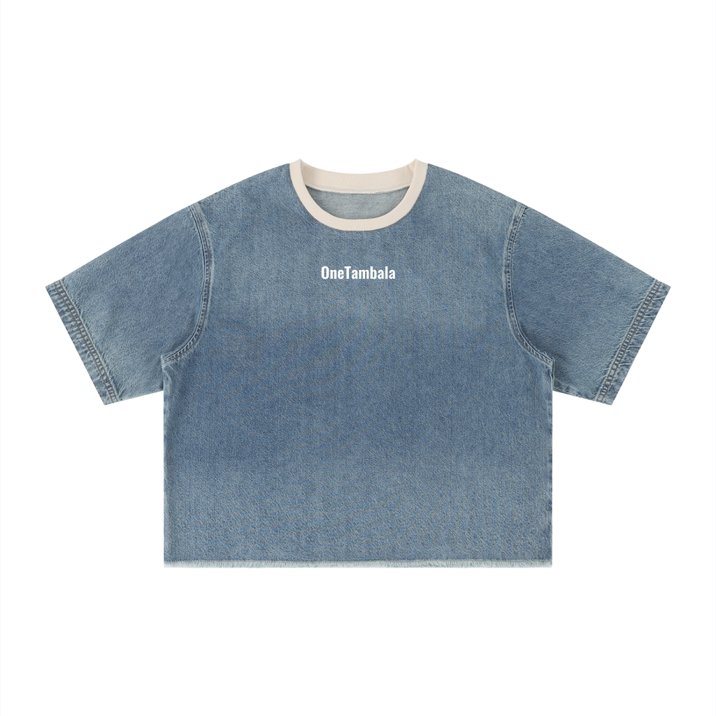 Unisex Vintage Wash Boxy Raw Hem Denim T-Shirt
