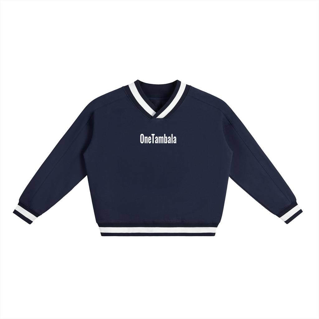 V-Neck Contrast Collar Boxy Sweatshirt