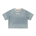 Unisex Vintage Wash Boxy Raw Hem Denim T-Shirt